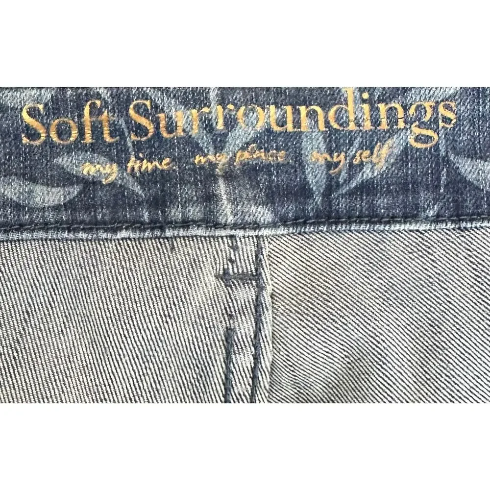 Soft Surroundings Leaf Vine Floral Slim Straight Jeans Blue Size M